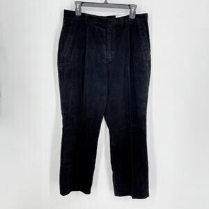 Lands' End NEW Pleated Straight Corduroy Pants Womens Sz 14 Deep Black High Rise